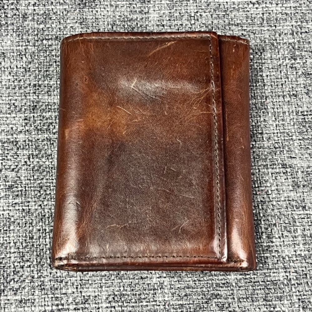 Genuine American Cow Leather Trifold Wallet Brown Distressed Mens